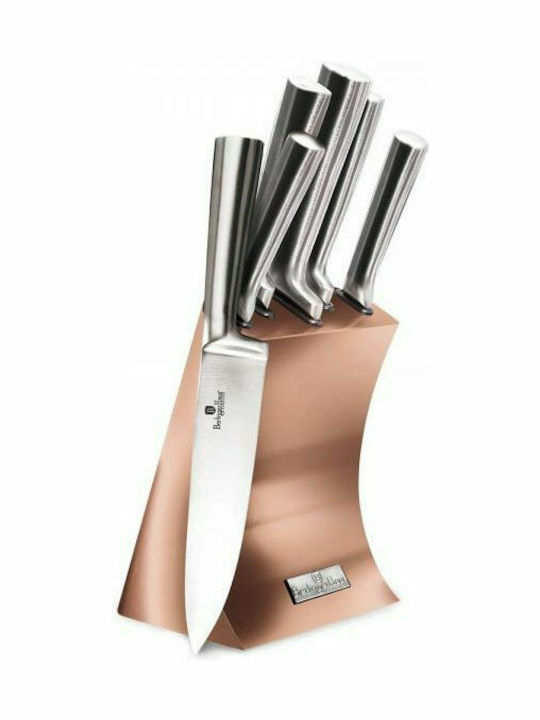 Berlinger Haus Metallic Line Knife Set With Stand of Stainless Steel Rose Gold Collection BH-2451 5pcs