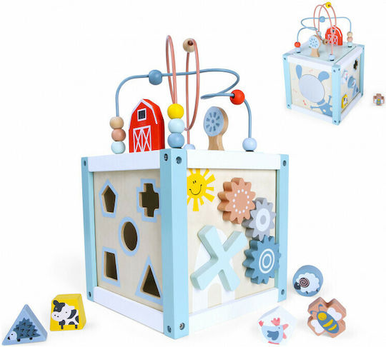 Ecotoys Παιχνίδι Ταξινόμησης Σχημάτων Κύβος Δεξιοτήτων με Σχήματα από Ξύλο για 12+ Μηνών