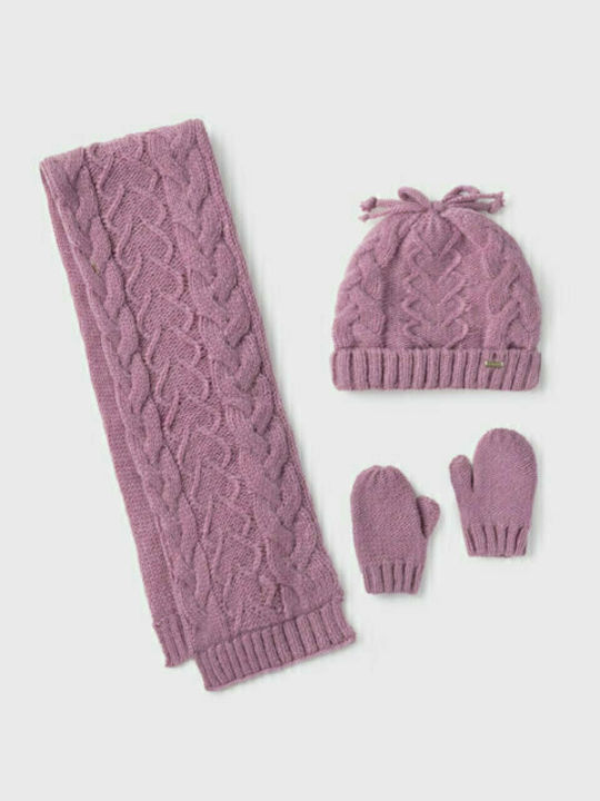 Set Căciulă Copil cu Mănuși Lila 3buc