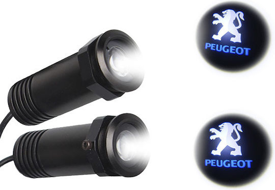 GloboStar Car Door Projectors Car Brand Projector Peugeot Led Cree XHP35 240lm 120° IP20 Cool White 6000K with Logo Peugeot