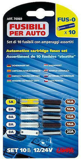 Lampa FUS-0 Automotive Cartridge Fuses Set Σετ Ασφάλειες Αυτοκινήτου Μαχαιρωτές 10τμχ