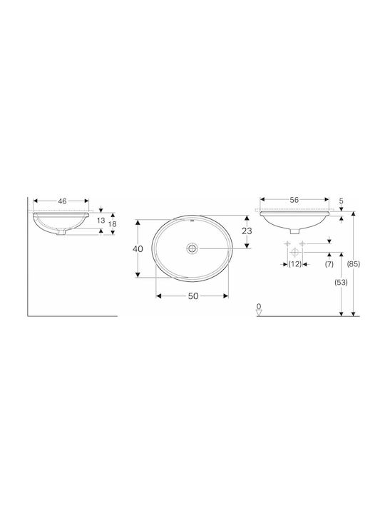 Geberit VariForm Υποκαθήμενος Νιπτήρας Πορσελάνης 56x46x13cm Λευκός