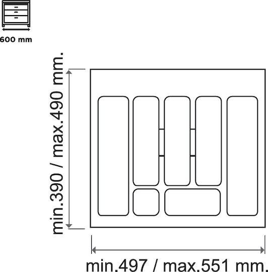 Plastic Drawer Cutlery Tray 55.1x49cm Grey