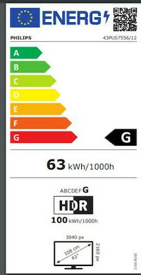 Philips Smart Τηλεόραση 43" 4K UHD LED 43PUS7556/12 HDR (2021) 43PUS7556/12