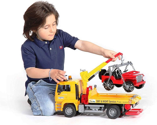 Bruder Man De Asistență Rutieră cu Macara & Mașinuță Macara Scară 1:16 pentru 4+ Ani