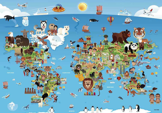 Παιδικό Puzzle Παγκόσμιος Χάρτης με Ζωάκια 260pcs Anatolian