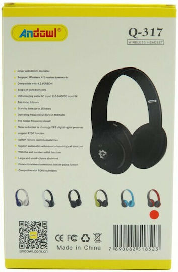 Andowl Q-317 Bluetooth Wireless Over Ear Headphones with Radio with 6 hours of Operation Black