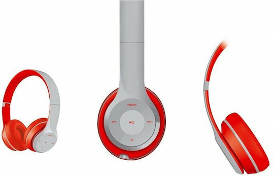 Platinet Freestyle FH0916 Wireless / Wired Over Ear Headphones with Radio with 8 hours of Operation Gray / Red