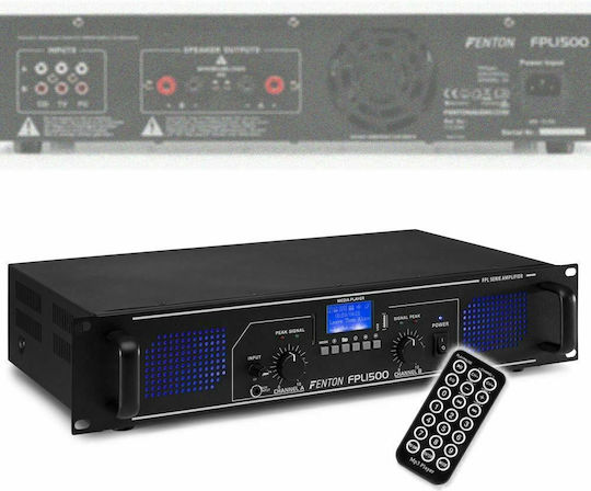 Fenton FPL1500 PA Power Amplifier 2 Channels 1500W/4Ω with Cooling System Equipped with USB/Bluetooth Black