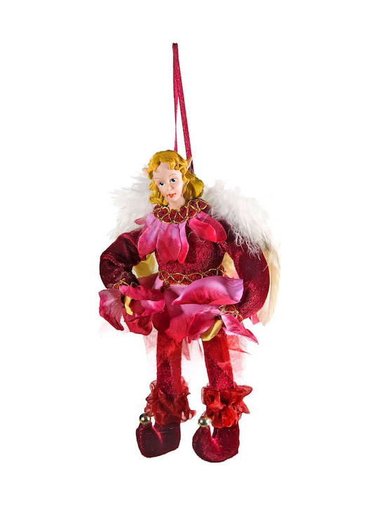 JK Home Decoration Christmas Ceramic Fairy Ornament Burgundy 18cm