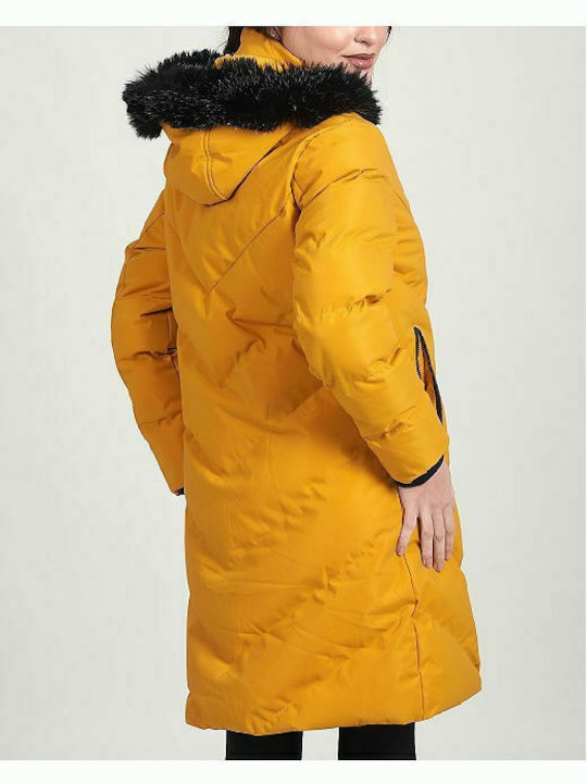 Vainas V102 Women's Long Puffer Jacket for Winter with Hood Yellow