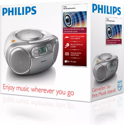Philips AZ127 Tragbares Radio-CD-Spieler mit Kassettenspieler und Radio Silber
