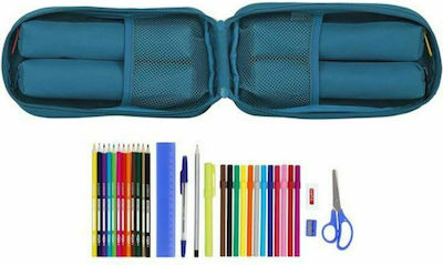 Blackfit8 Fabric Blue Prefilled Pencil Case Egeo with 2 Compartments