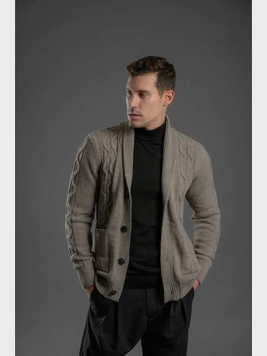 Men's Knitted Cardigan with Buttons Brown