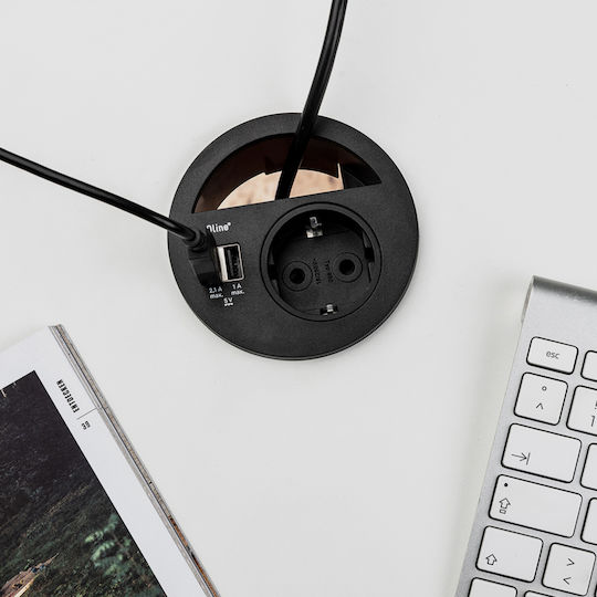 Emuca Circle 80 Μονή Χωνευτή Πρίζα Ρεύματος με 2 Θύρες USB Μαύρη