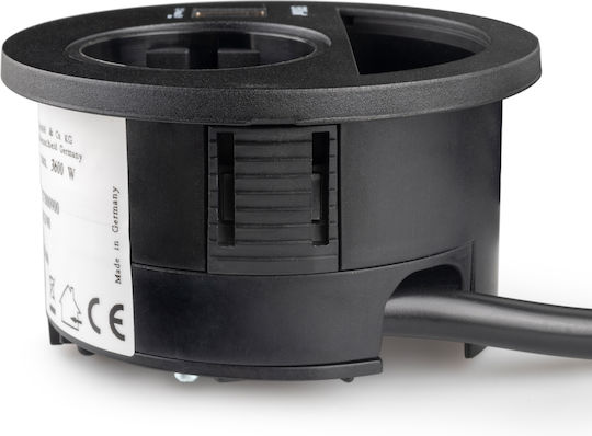 Emuca Circle 80 Μονή Χωνευτή Πρίζα Ρεύματος με 2 Θύρες USB Μαύρη