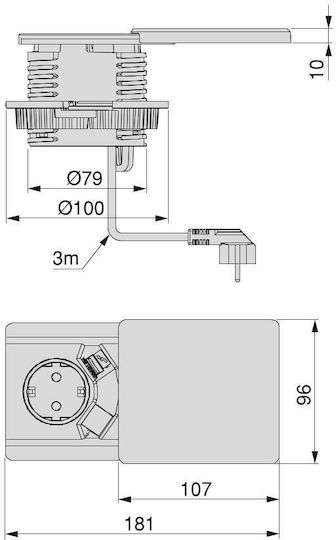 Emuca Square 80 Μονή Χωνευτή Πρίζα Ρεύματος με 1 Θύρα USB με Καπάκι Μαύρη