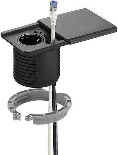 Emuca Square 80 Μονή Χωνευτή Πρίζα Ρεύματος με 1 Θύρα USB με Καπάκι Μαύρη