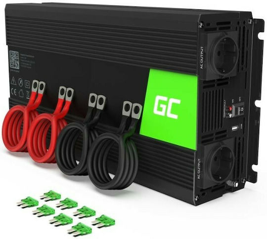 Green Cell Инвертор за кола Модифицирана синусоидална вълна 2000W за преобразуване на 12V DC в 230V AC с 1xUSB
