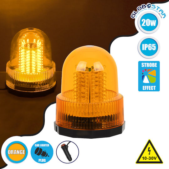 GloboStar Φάρος Αυτοκινήτου LED 10 - 30V Αδιάβροχος με Πορτοκαλί Φωτισμό