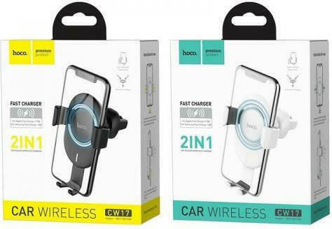Hoco CW17 Sage Car Mobile Mount with Adjustable Hooks and Wireless Charging White