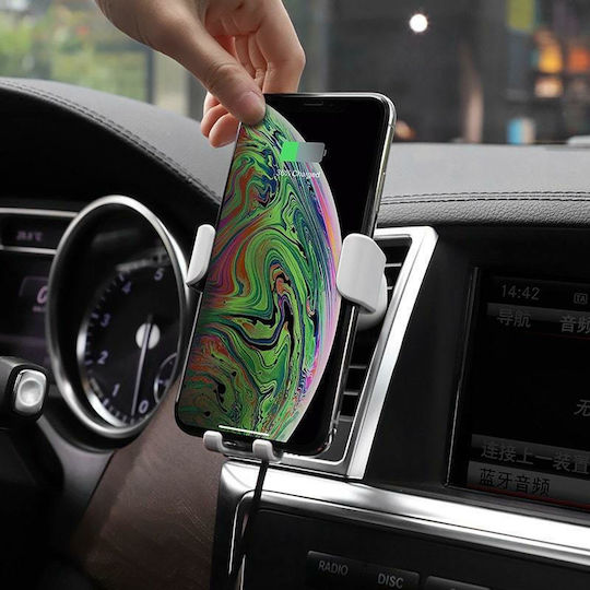 Hoco CW17 Sage Car Mobile Mount with Adjustable Hooks and Wireless Charging White