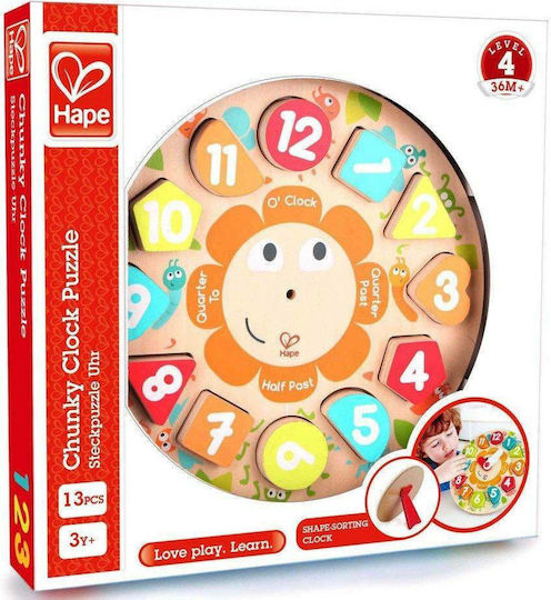 Hape Shape Sorting Toy Happy Puzzles Clock Chunky made of Wood for 36++ Months (Various Designs/Assortments of Designs) 1pc