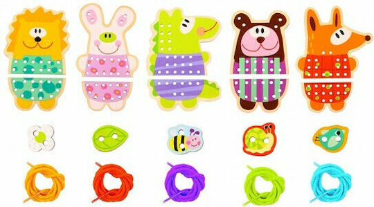 Tooky Toys Lacing Toy Animals with Threads made of Wood for 36++ Months