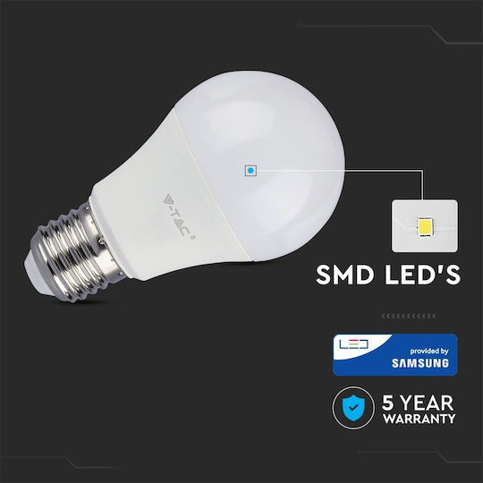 V-TAC VT-210 LED Bulb 9W 106mm for Socket E27 and Shape A60 Warm White 806lm