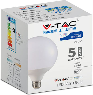 V-TAC VT-288 Λάμπα LED για Ντουί E27 και Σχήμα G120 Θερμό Λευκό 2000lm