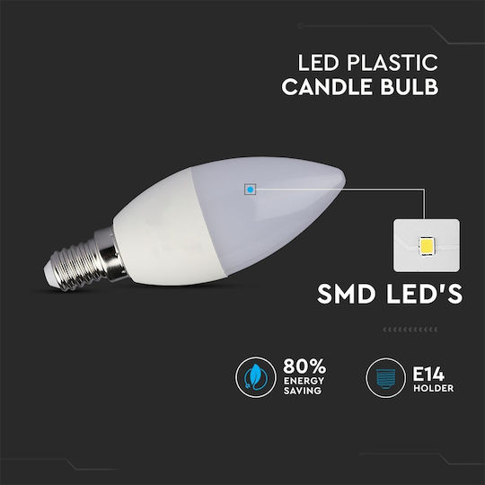V-TAC VT-2226 LED Bulb 5.5W 100mm for Socket E14 and Shape C37 Natural White 470lm