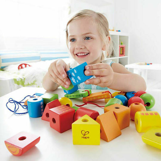Hape Jucărie cu Șireturi Early Explorer Forme cu Șnur din Lemn pentru 36++ Luni