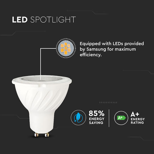 V-TAC VT-277 LED Bulb 7W for Socket GU10 and Shape MR16 Natural White 480lm