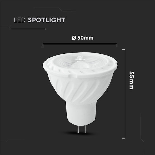 V-TAC VT-257 Bec LED 6.5W pentru Soclu GU5.3 și Formă MR16 Alb cald 450lm