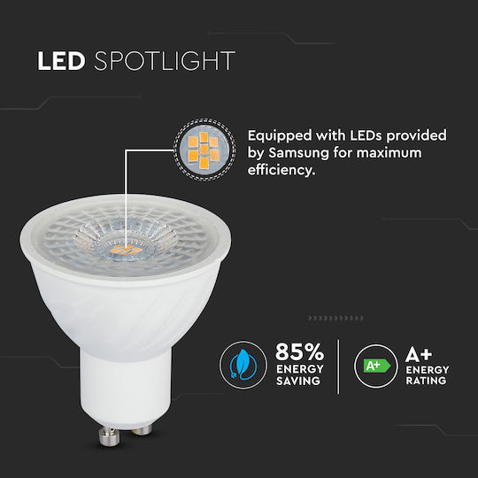 V-TAC VT-247 LED Bulb 6.5W for Socket GU10 and Shape MR16 Warm White 480lm