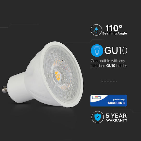 V-TAC VT-247 LED Bulb 6.5W for Socket GU10 and Shape MR16 Warm White 480lm