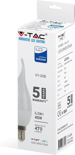 V-TAC VT-258 Λάμπα LED 5.5W για Ντουί E14 Φυσικό Λευκό 470lm