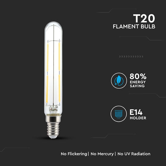 V-TAC VT-2204 LED-Lampe 4W 135mm für Fassung E14 und Form T20 Naturweiß 400lm