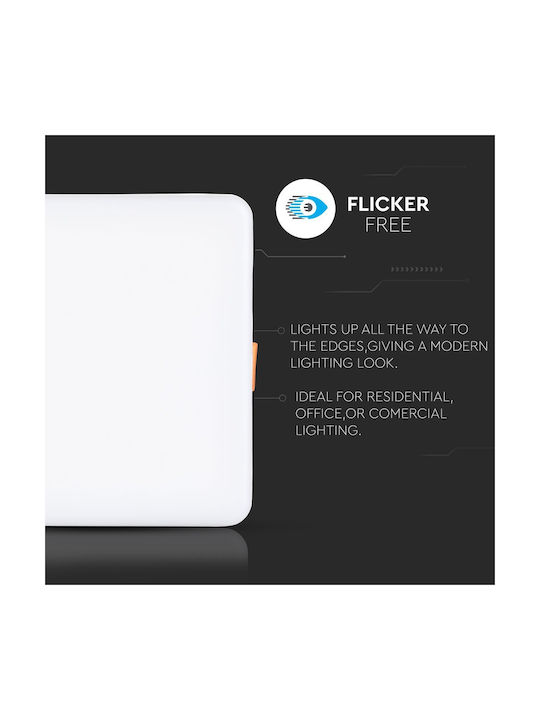 V-TAC Square Metallic Recessed Spot with Integrated LED and Natural White Light 10W 750lm White 12x12cm. 1pcs