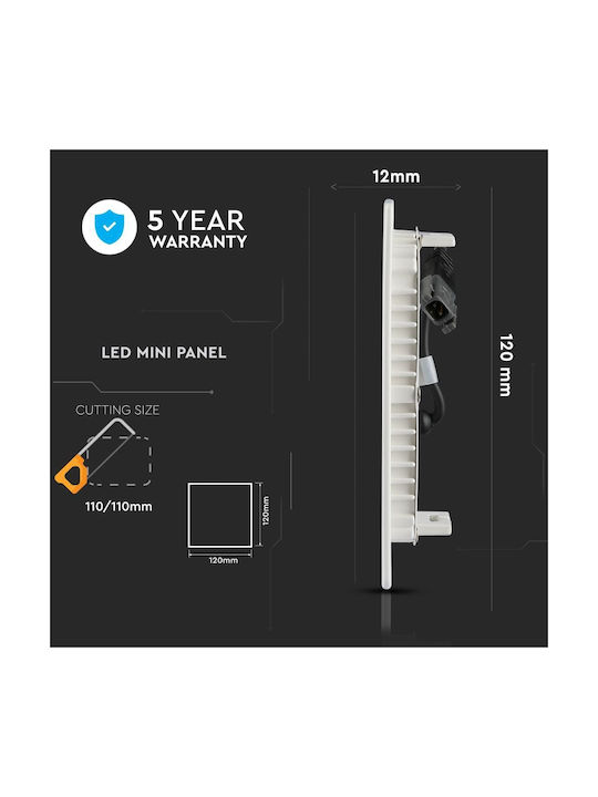 V-TAC Square Metallic Recessed Spot with Integrated LED and Warm White Light White 12x12cm. 1pcs