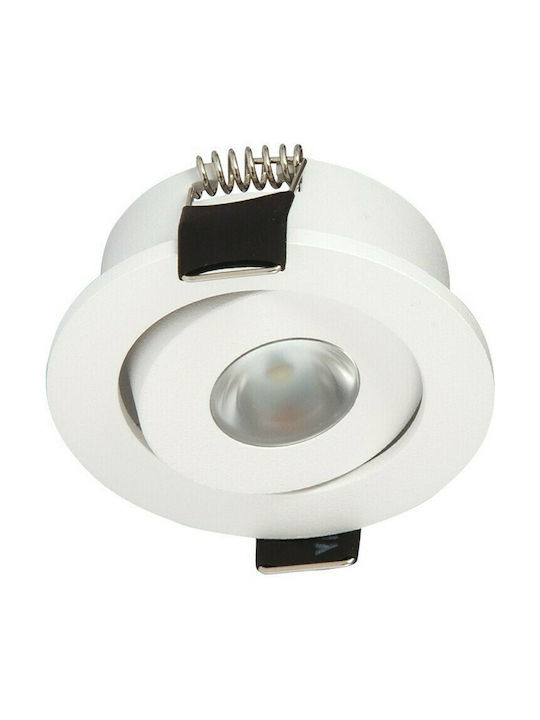 VK Lighting VK/04126/W/W Rund Metallisch Einbau Spot mit integriertem LED und Warmweißes Licht 3W Einstellbar Weiß 5.2x5.2cm.