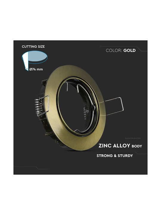 V-TAC Round Metallic Frame for Spot GU10 Moving Gold 8.2x8.2cm. 1pcs
