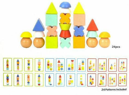 Tooky Toys Stacking Toy Stacking Game with Shapes & Cards made of Wood for 36++ Months
