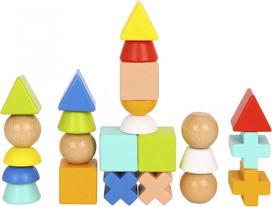 Tooky Toys Stacking Toy Stacking Game with Shapes & Cards made of Wood for 36++ Months