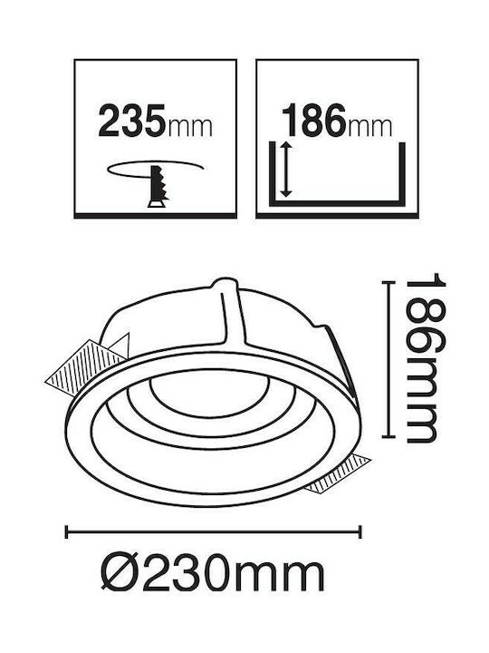 VK Lighting Στρογγυλό Γύψινο Χωνευτό Σποτ με Ντουί G53 AR111 Κινούμενο Λευκό 23x23εκ. 1τμχ
