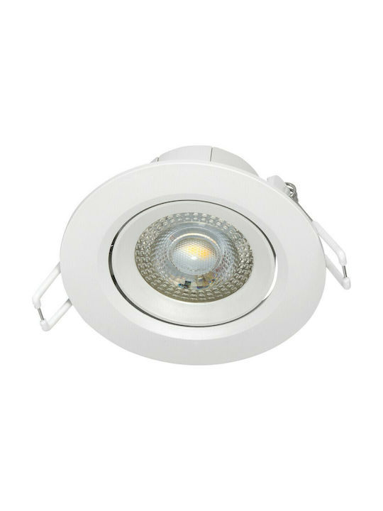 VK Lighting Round Plastic Recessed Spot with Integrated LED and Warm White Light 5W Adjustable White 9x9cm. 1pcs