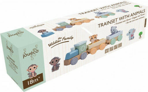 Joueco Vehicle The Wildies Family Trainset With Animals made of Wood for 18++ Months