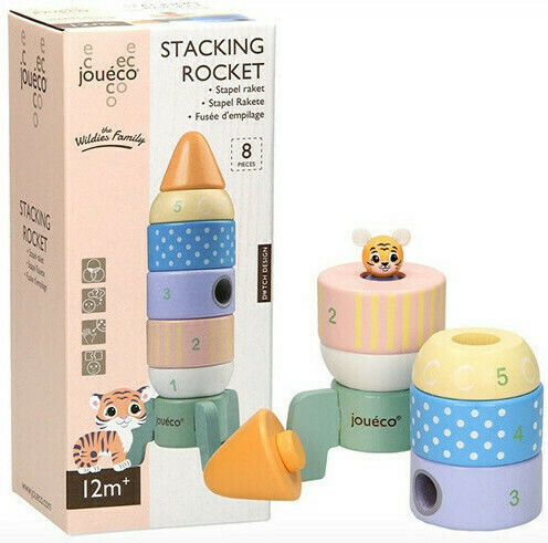 Joueco Stacking Toy Stacking Rocket made of Wood for 12++ Months