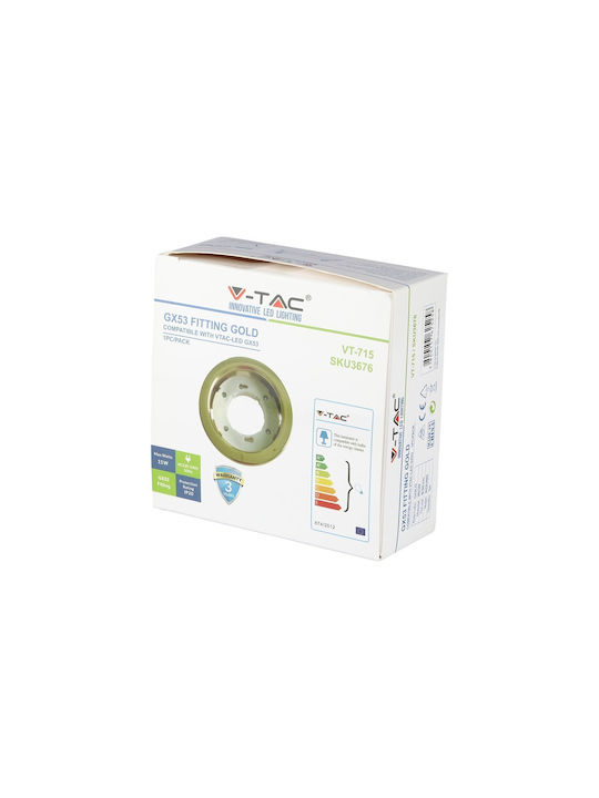 V-TAC Rotund Metalic Cadru pentru Spoturi GX53 Auriu 10.5x10.5cm. 1buc