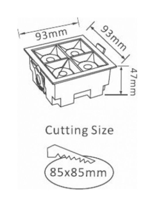 V-TAC Square Metallic Recessed Spot with Integrated LED and Natural White Light Samsung SMD 16W White 9.3x9.3cm. 1pcs